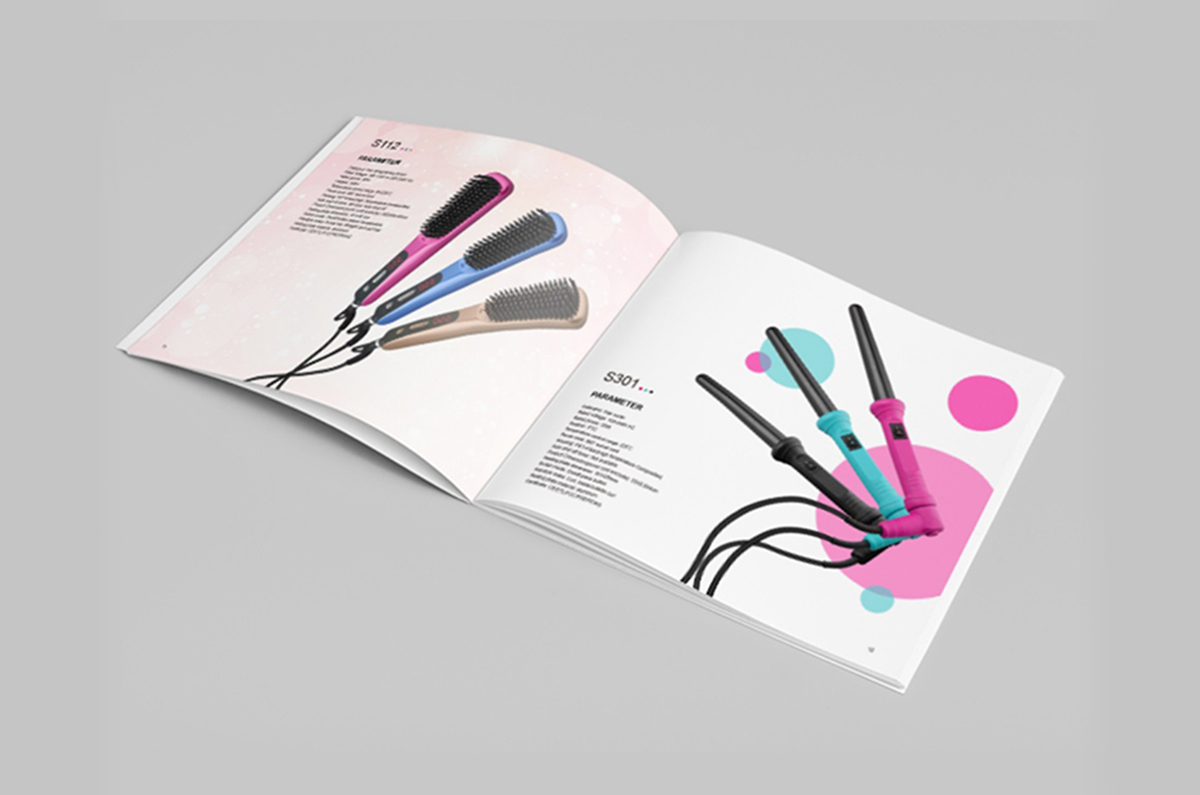 美發梳產品畫冊設計，直發梳畫冊策劃，卷發棒畫冊設計公司